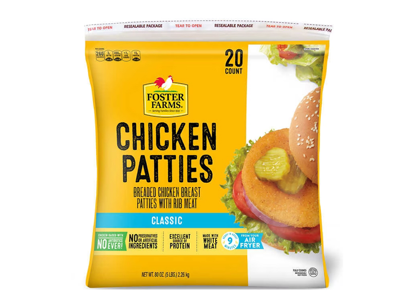 Foster Farms Fully Cooked Breaded Chicken Patties, 5 lb. / 20 ct. bag EACH